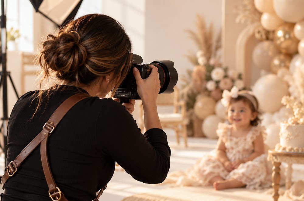 Fotógrafa realizando una sesión