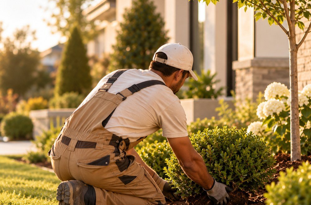 Profesional de jardinería trabajando