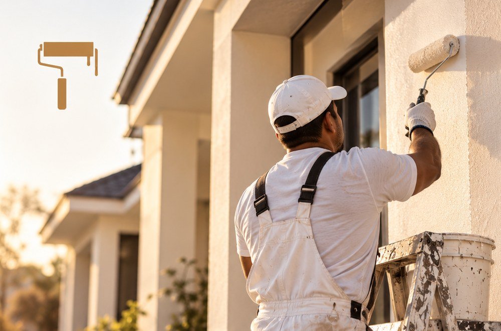 Pintor trabajando en una casa